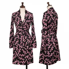 ダイアンフォンファステンバーグDIANE VON FURSTENBERG シルク総柄プリントカシュクールワンピース 黒紫