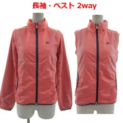 アディダス adidas テーラーメイド TaylorMade ジャケット ウインドブレーカー 長袖 ベスト 2way スタンドカラー フード ロゴ刺繍 ダブルジップ 裏地メッシュ 斜めストライプ ピンク ネイビー 紺 S