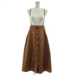 エニィスィス エニシス anySiS スカート 台形 ボタンダウン風 ロング丈 サスペンダー付き ウエストゴム コットン混 ブラウン 茶 2