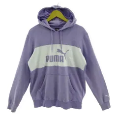 プーマ PUMA パーカー スウェット ロゴプリント 長袖 コットン混 パープル 紫 ホワイト 白 S