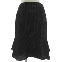 エニィファム anyFam スカート タイト ペプラム 裾フレア ミディ丈 ドット ブラック 黒 ホワイト 白 2