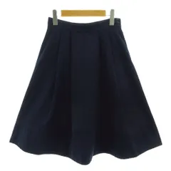 クチュールブローチ COUTURE BROOCH スカート タック フレア 半光沢 ミディ丈 ウエストゴム ネイビー 紺 38