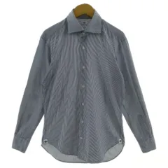 ビームスハート BEAMS HEART シャツ ワイシャツ ホリゾンタルワイドカラー ロゴ刺繍 長袖 ストライプ ネイビー 紺 ホワイト 白 38cm 15