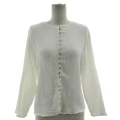 ザラ ZARA カットソー ボタンダウン 長袖 コットン混 ストライプ柄 オフ白 S