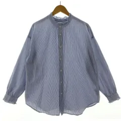 ニコアンド Niko and.. シャツ フリルカラー 長袖 コットン混 ストライプ ブルー 青 ホワイト 白 L
