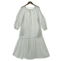 カスタネ Kastane ワンピース ギャザーネック リボン 長袖 袖シャーリング ロング丈 コットン ホワイト 白 F