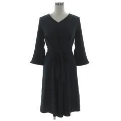 スープ SOUP ワンピース  Vネック 長袖 ミディ丈 タック リボンベルト ネイビー 紺 11