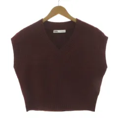 ザラ ZARA Vネックリブニットベスト ウール混 エンジ M