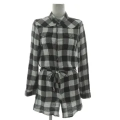 ディーゼル DIESEL ダブルガーゼコットン ロングチェックシャツ 胸ポケ ロゴ刺繍 長袖 リボンベルト ブラック 黒 グレー ホワイト 白 S