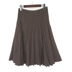 コルディア CORDIER スカート ランダム プリーツスカート アンゴラ ウール フレア ミモレ丈 L 40 モカブラウン 茶