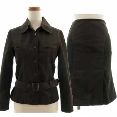 コムサデモード COMME CA DU MODE セットアップ スーツ ジャケット ステンカラー  ベルト スカート マーメイド ミディ丈 切替え コットン 日本製 カーキブラウン ブラウン 茶 5 3