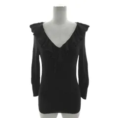 グレースコンチネンタル GRACE CONTINENTAL ニット Vネック フリル 長袖 コットン混 ブラック 黒 36