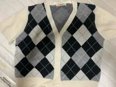 アーガイル半袖ニットカーディガン