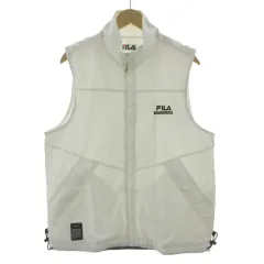 フィラ FILA ナイロンベスト スタンドカラー ロゴ刺繍 裏地メッシュ ジップアップ オフ白 L