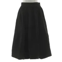 ザラウーマン ZARA WOMAN ギャザーフレアスカート ミモレ丈 シンプル 無地 コットン混 ブラック 黒 S