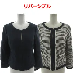 エニィスィス エニシス anySiS ジャケット フォーマル リバーシブル ノーカラー パイピング ボーダー ネイビー 紺 ライトベージュ 2