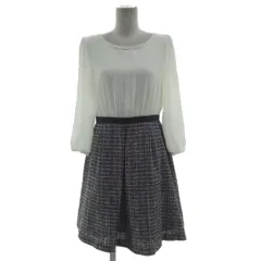 エニィスィス エニシス anySiS ドッキングワンピース ビーズ 長袖 ツイード切替え ミディ丈 オフ白 ラメ ネイビー 紺 ピンク ベージュ 2