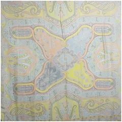 エトロ シルク 大判スカーフ ライトブルー イエロー 中古 Aランク ETRO