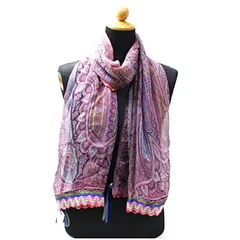 エトロ シルク 長方形ストール パープル ピンク ペイズリー 中古 Aランク