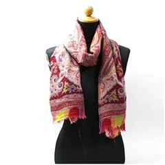 エトロ 長方形 大判ストール レッド マルチカラー 中古 ABランク ETRO