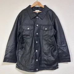 rienda フラップポケットフェイクレザージャケット オーバーサイズ ミディ丈 デニムG-JKデザイン シャツジャケット型 黒 M/FREE相当のサムネイル