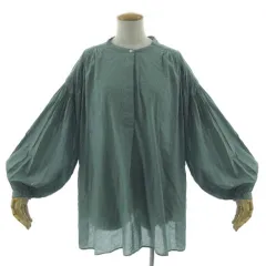 URBAN RESEARCH DOORS コットンボイルギャザーブラウス DR35-23T112 バンドカラー バルーンスリーブ プルオーバー グリーン系 M