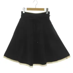 ミッシュマッシュ MISCH MASCH スカート フレア ミディ丈 切替え 裾レース リボンベルト 配色 ブラック 黒 ベージュ 36