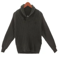 ジースターロウ G-Star RAW ショールカラーコットンニット 袖スウェット切替え ロゴワッペン ケーブル編み カーキ系 カーキグレー Mのサムネイル
