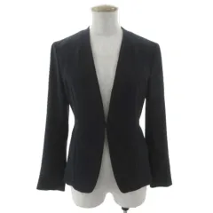 インディヴィ INDIVI ウールライクノーカラージャケット 127-47002 日本製 ネイビー 濃紺 34