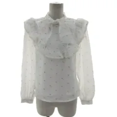 エブリン evelyn ブラウス ボウタイ フリル パールビーズ 長袖 透け感 ハートドット柄 ホワイト 白 ピンク系