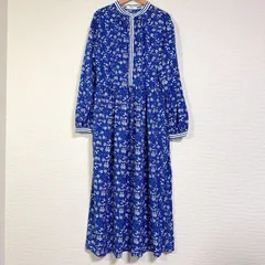 美品 SHIPS any フラワーストライプミックスフレアシャツワンピース ハーフボタン バンドカラーシャツワンピース 花柄 ブルー  FREE