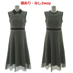 ダイアグラム Diagram レースバイカラーフレアドレス 03233 35055-00 ワンピース 襟2way ノースリーブ ミモレ丈 グリーン系 緑系 グレー ブラック 黒 38