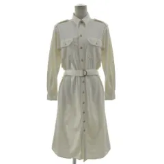 ポロ ラルフローレン POLO RALPH LAUREN コットン シルク ロングシャツワンピース 胸ポケ 長袖 ミモレ丈 ベルト付き ナチュラル S