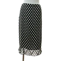 エポカ EPOCA 美品 ドット柄 スカート 膝丈 フリル シフォン 水玉 42 黒 白 1217 ■YHS8