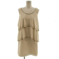 グレースクラス GRACE Class ワンピース フォーマル ひざ丈 ノースリーブ 日本製 ラインストーン ベージュ 36