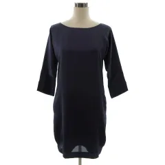 プロフィール PROFILE ワンピース フォーマル 七分袖 ひざ丈 ボートネック 半光沢 ネイビー系 紺系 38