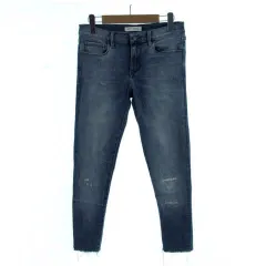 バナナリパブリック BANANA REPUBLIC ジーンズ デニム スキニー ストレッチ ユーズド加工 ダメージ加工 リペア加工 裾カットオフ ブルー 青 27