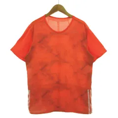 アディダス adidas Tシャツ 半袖 ロゴプリント 3本ライン ストレッチ 速乾 総柄 オレンジ ブラック 黒 ホワイト 白