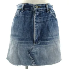 リー LEE スカート デニム 台形 再構築 ひざ丈 ユーズド加工 裾カットオフ ブルー 青