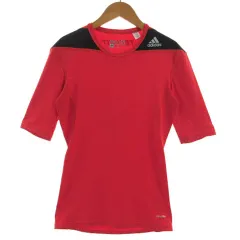 アディダス adidas アンダーシャツ コンプレッションウェア COMPRESSION 半袖テックフィット D82010 ロゴプリント レッドオレンジ ブラック 黒 L