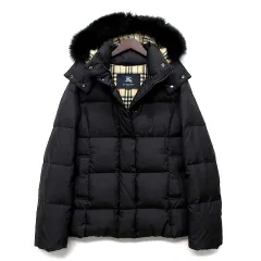 バーバリー ロンドン BURBERRY LONDON ダウン ジャケット フォックスファー フード付き 裏地ノバチェック ブラック 黒 38