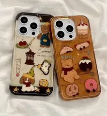 スイーツくまデザイン iPhone15 Pro対応 スマホケース iPhone16新作／17 Pro Max／14 Pro／13 Pro対応