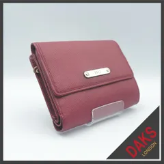 ✱DAKS（ダックス）✱ワインレッド サフィアーノレザー 三つ折り財布 コンパクトウォレット 金ロゴプレート ロゴ刻印 上品 美品