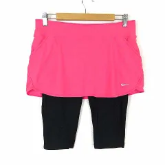 ナイキ NIKE スカート付 レギンス ロゴ DRI-FIT ドライフィット ストレッチ メッシュ 切替 5分丈 L ピンク 黒 ブラック スポーツウエア