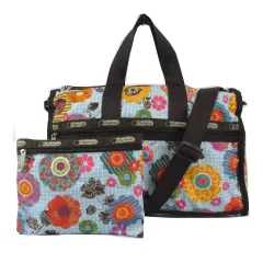 レスポートサック LesportSAC ボストンバッグ ショルダー ポーチ付き ナイロンキャンバス 総柄 ブルー系 青系 マルチカラー