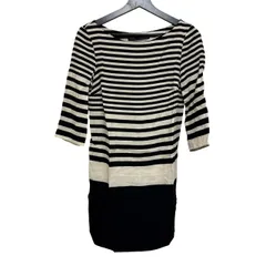 B093 ZARA BASIC（ザラ・ベーシック）レディースワンピース ロングチュニック ネイビー オフホワイト ボーダー柄 XSサイズ