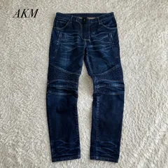 AKM バイカーデニム　STRETCH BIKER DENIM PANTS　ストレッチ加工　ヴィンテージ加工　サイズXLのサムネイル