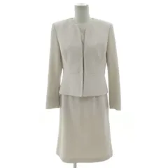 東京ソワール TOKYO SOIR セレモニースーツ フォーマル ノーカラージャケット レース刺繍 スカート 台形 ミディ丈 ウエストゴム ベージュ M