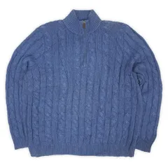 ポロラルフローレン POLO RALPH LAUREN 00s 2000年代 ケーブル編み ハーフジップ シルクニット インディゴ染め風 USA ヴィンテージ アメリカ 古着 メンズ ニット セーター ブルー XXL【中古】