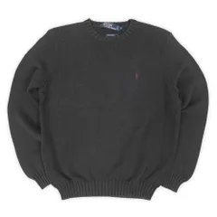 ポロラルフローレン POLO RALPH LAUREN 90s 90年代 コットンニット ロゴ 刺繍 ワンポイント クルーネック 定番 USA ヴィンテージ アメリカ 古着 メンズ ニット セーター ブラック 黒 S【中古】